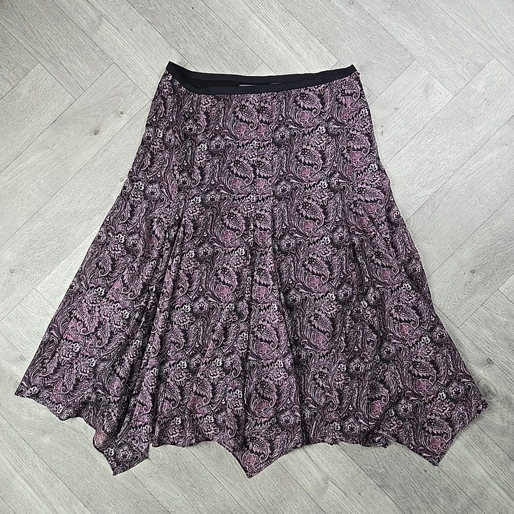 Liz Claiborne Size 14 Purple Black Grey Paisley Flared Maxi Boho Skirt Lined
